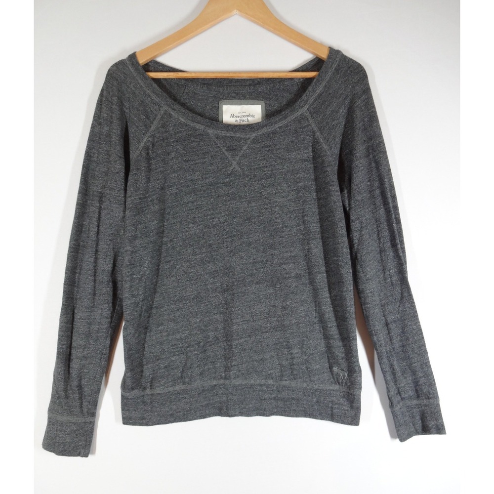 Abercrombie & Fitch Pullover Women L Grey Raglan Scoop Neck Heathered Minimalist